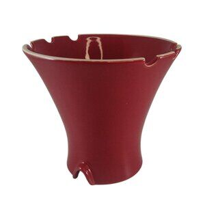 Vintage Red Ceramic Fluted Vase With Notched Rim & Center Hole